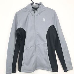 Spyder Gray Black Waffle Knit Performance Zip Up Jacket